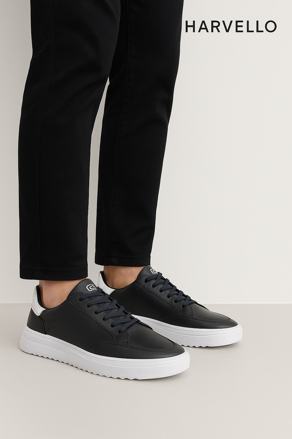 Sapatênis Casual em Couro Sintético - Preto