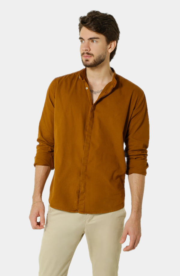 Camisa Slim Fit Mylla Gola Padre Café - Harvello